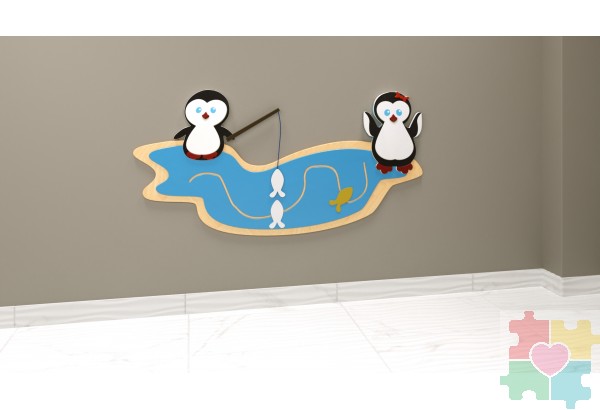 Бизиборд в виде пингвинов с удочками