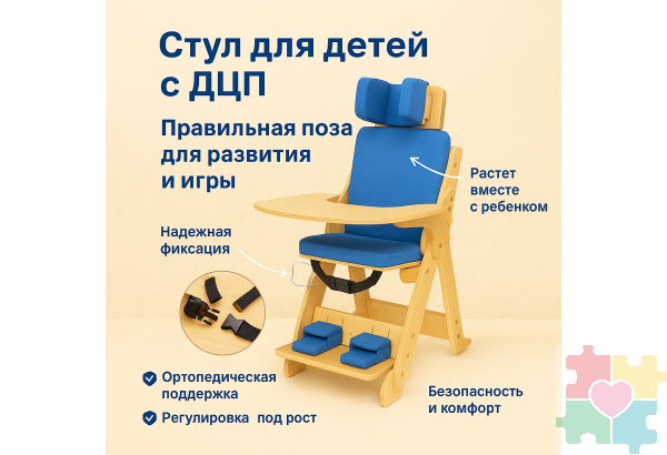 Стул для ребенка с ОВЗ со столешницей синий артикул 21-0024