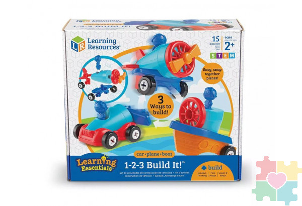 1-2-3 Строим! Автомобиль-самолет-лодка (15 элементов)