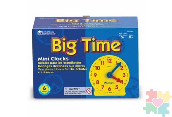 Развивающая игрушка "Учимся определять время. Игрушечные часы малые", большой набор (комплект для группы до 6 человек, 6 элементов)