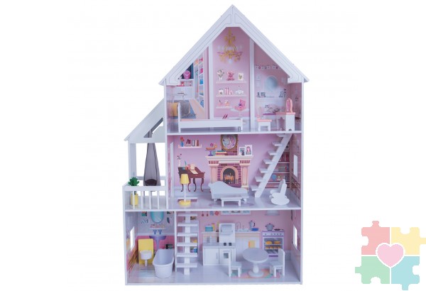 Деревянный кукольный домик Стейси Авенью с мебелью 15 предметов