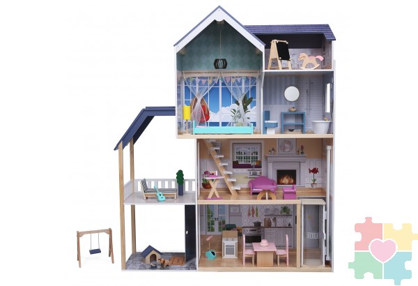 Деревянный кукольный домик Мэделин Авенью с мебелью 28 предметов