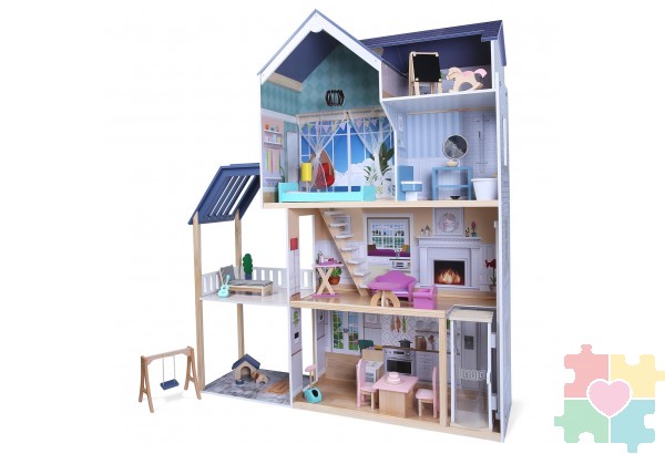 Деревянный кукольный домик Мэделин Авенью с мебелью 28 предметов