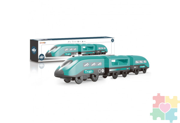 Игрушечный поезд "Мой город, 3 предмета", на батарейках  (Бирюзовый)