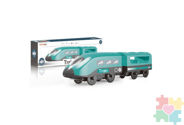 Поезд игрушка "Мой город, 2 предмета", на батарейках  (Бирюзовый)
