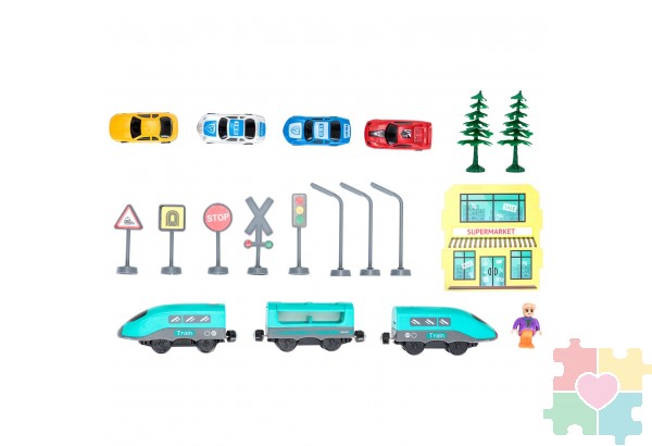 Железная дорога игрушка "Мой город, 92 предмета", на батарейках со звуком