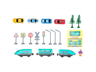 Железная дорога игрушка "Мой город, 92 предмета", на батарейках со звуком