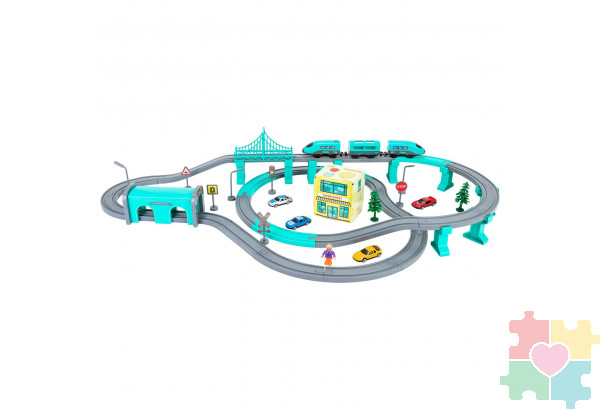 Железная дорога игрушка "Мой город, 92 предмета", на батарейках со звуком