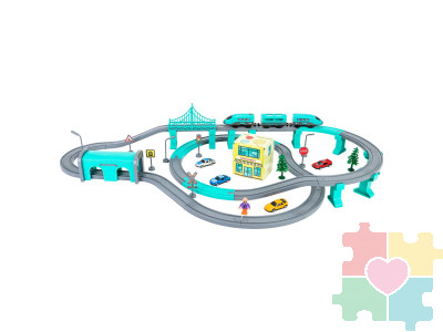 Железная дорога игрушка "Мой город, 92 предмета", на батарейках со звуком