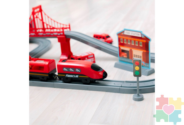 Железная дорога для детей "Служба спасения, 66 предметов", на батарейках