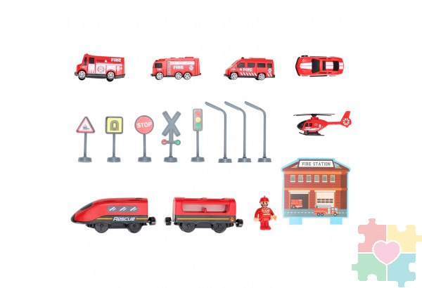 Железная дорога для детей "Служба спасения, 66 предметов", на батарейках