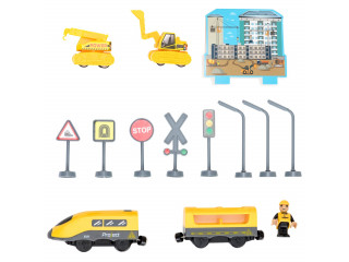 Железная дорога для детей "Строительная площадка, 66 предметов", на батарейках