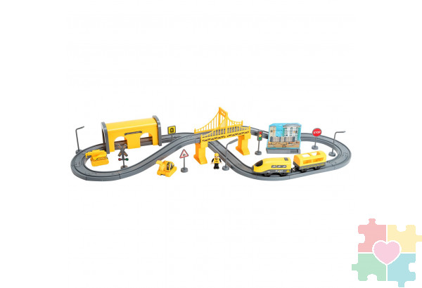 Железная дорога для детей "Строительная площадка, 66 предметов", на батарейках