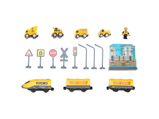 Железная дорога игрушка "Строительная площадка, 92 предмета", на батарейках со звуком