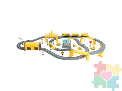 Железная дорога игрушка "Строительная площадка, 92 предмета", на батарейках со звуком