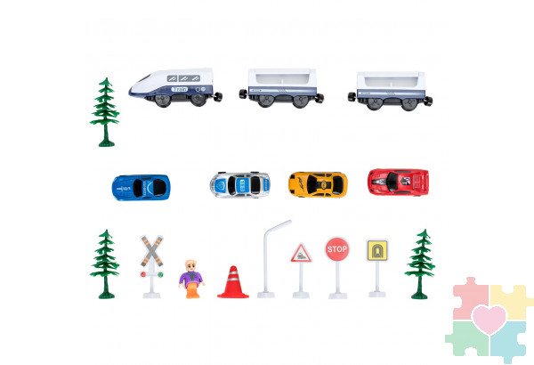 Железная дорога для детей "Мой город, 64 предмета", на батарейках