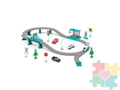 Железная дорога для детей "Мой город, 63 предмета", на батарейках со светом и звуком (Бирюзовая)