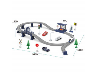 Железная дорога для детей "Мой город, 63 предмета", на батарейках со светом и звуком (Синяя)