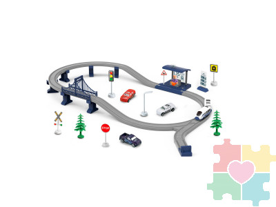 Железная дорога для детей "Мой город, 63 предмета", на батарейках со светом и звуком (Синяя)