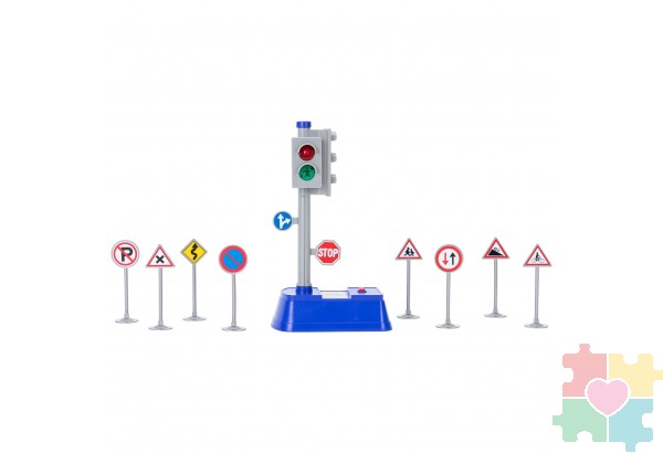 Светофор игрушка серии "Мой город" (свет, звук, 23 см, 8 дорожных знаков в наборе)