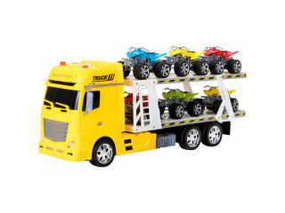 Игрушечные машинки серии "Мой город" (Автовоз - тягач 45 см, со светом и звуком, желтый. 6 квардроциклов)