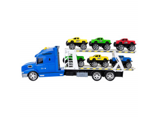 Игрушечные машинки серии "Мой город" (Автовоз - тягач 50 см, со светом и звуком, синий. 6 машин - пикапов)