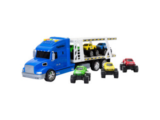 Игрушечные машинки серии "Мой город" (Автовоз - тягач 50 см, со светом и звуком, синий. 6 машин - пикапов)