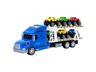 Игрушечные машинки серии "Мой город" (Автовоз - тягач 50 см, со светом и звуком, синий. 6 машин - пикапов)