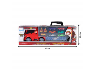 Набор машинок серии "Мой город" (Автовоз - кейс 51,5 см, красный, с тоннелем. 6 машинок и 10 дорожных знаков)