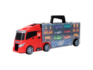 Набор машинок серии "Мой город" (Автовоз - кейс 51,5 см, красный, с тоннелем. 6 машинок и 10 дорожных знаков)