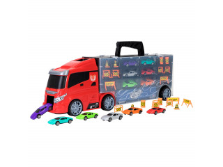 Набор машинок серии "Мой город" (Автовоз - кейс 51,5 см, красный, с тоннелем. 6 машинок и 10 дорожных знаков)