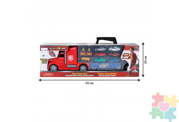 Набор машинок серии "Мой город" (Автовоз - кейс 54 см, красный, с тоннелем.6 машинок и 10 дорожных знаков)