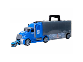 Набор машинок серии "Полицейский участок" (Автовоз - кейс 51,5 см, синий, с тоннелем. 4 машинки, 1 автобус, 1 вертолет и 10 дорожных знаков)