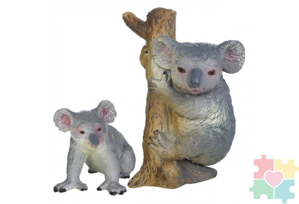 Набор фигурок животных серии "Мир диких животных": Семья коал, 2 предмета (коала на дереве и джои)