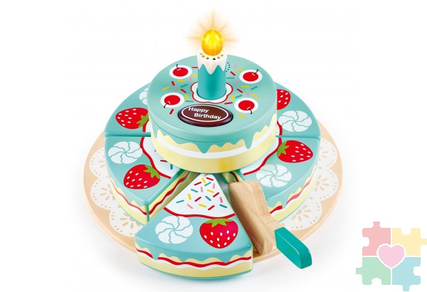 Торт игрушка "Счастливого дня рождения", 15 предметов наборе, свет, звук