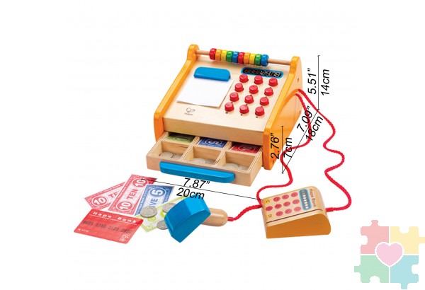 Деревянная игрушка касса "Супермаркет", игровой набор из 35 предметов
