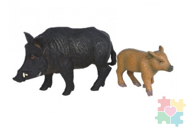 Набор фигурок животных серии "Мир диких животных": Семья кабанов, 2 предмета (черный кабан и поросенок)