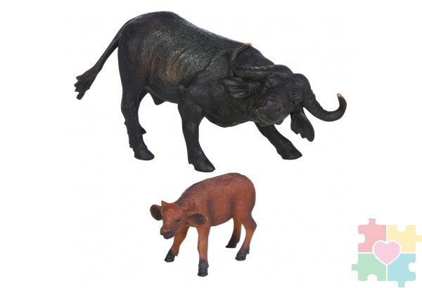Набор фигурок животных серии "Мир диких животных": Семья буйволов, 2 предмета (буйвол и буйволнок)