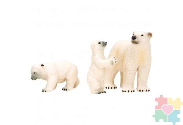 Набор фигурок животных серии "Мир морских животных": Белая медведица и медвежата, 3предмета