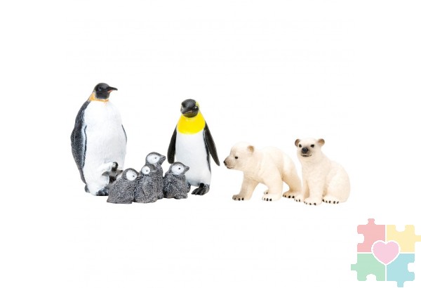 Фигурки игрушки серии "Мир морских животных": Пингвины и белые медведи (набор из 5 фигурок животных)