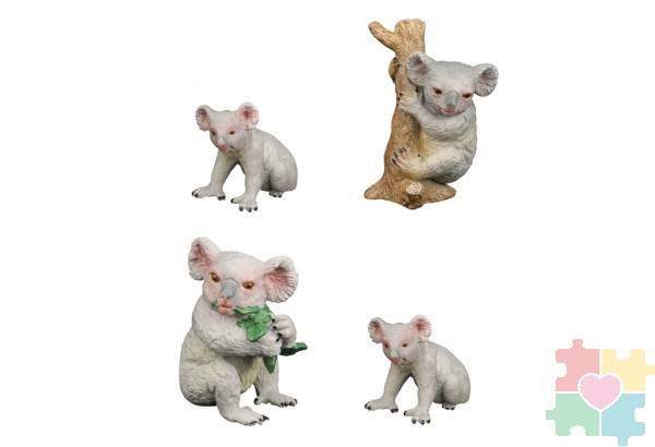 Набор фигурок животных серии "Мир диких животных": Семья коал, 4 предмета (2 коалы и 2 детеныша)