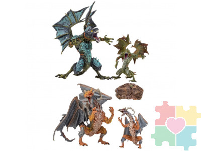 Драконы и динозавры для детей серии "Мир драконов" (4 дракона игрушки, 1 аксессуар в наборе с фигурками)
