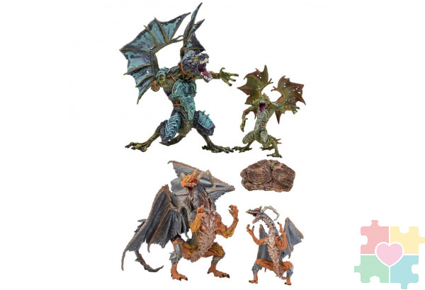 Драконы и динозавры для детей серии "Мир драконов" (4 дракона игрушки, 1 аксессуар в наборе с фигурками)