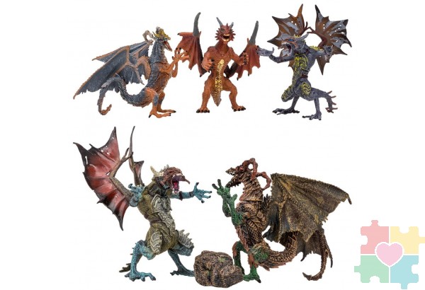 Драконы и динозавры для детей серии "Мир драконов" (5 драконов игрушек, 1 аксессуар в наборе с фигурками)
