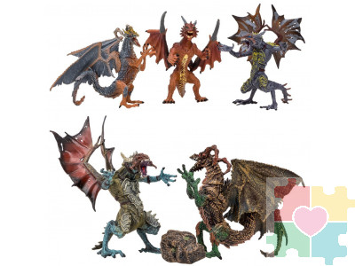 Драконы и динозавры для детей серии "Мир драконов" (5 драконов игрушек, 1 аксессуар в наборе с фигурками)
