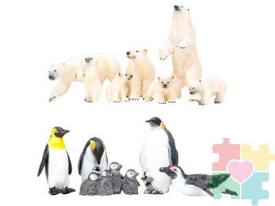 Фигурки игрушки серии "Мир морских животных": Белые медведи, пингвины (набор из 12 фигурок животных)