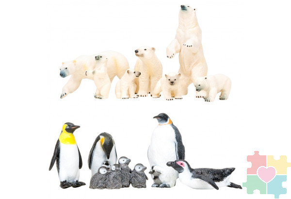 Фигурки игрушки серии "Мир морских животных": Белые медведи, пингвины (набор из 12 фигурок животных)