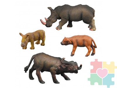Набор фигурок животных серии "Мир диких животных": Семья буйволов и семья носорогов, 4 предмета