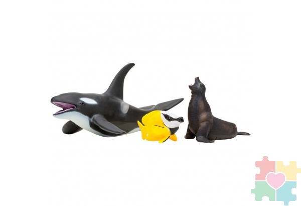 Фигурки игрушки серии "Мир морских животных": Касатка, рыбка-лиса, морской лев (набор из 3фигурок животных)