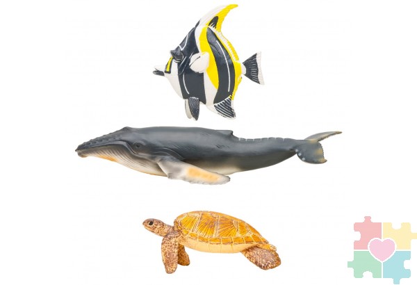Фигурки игрушки серии "Мир морских животных": Кит, морская черепаха, мавританский идол (набор из 3фигурок животных)
